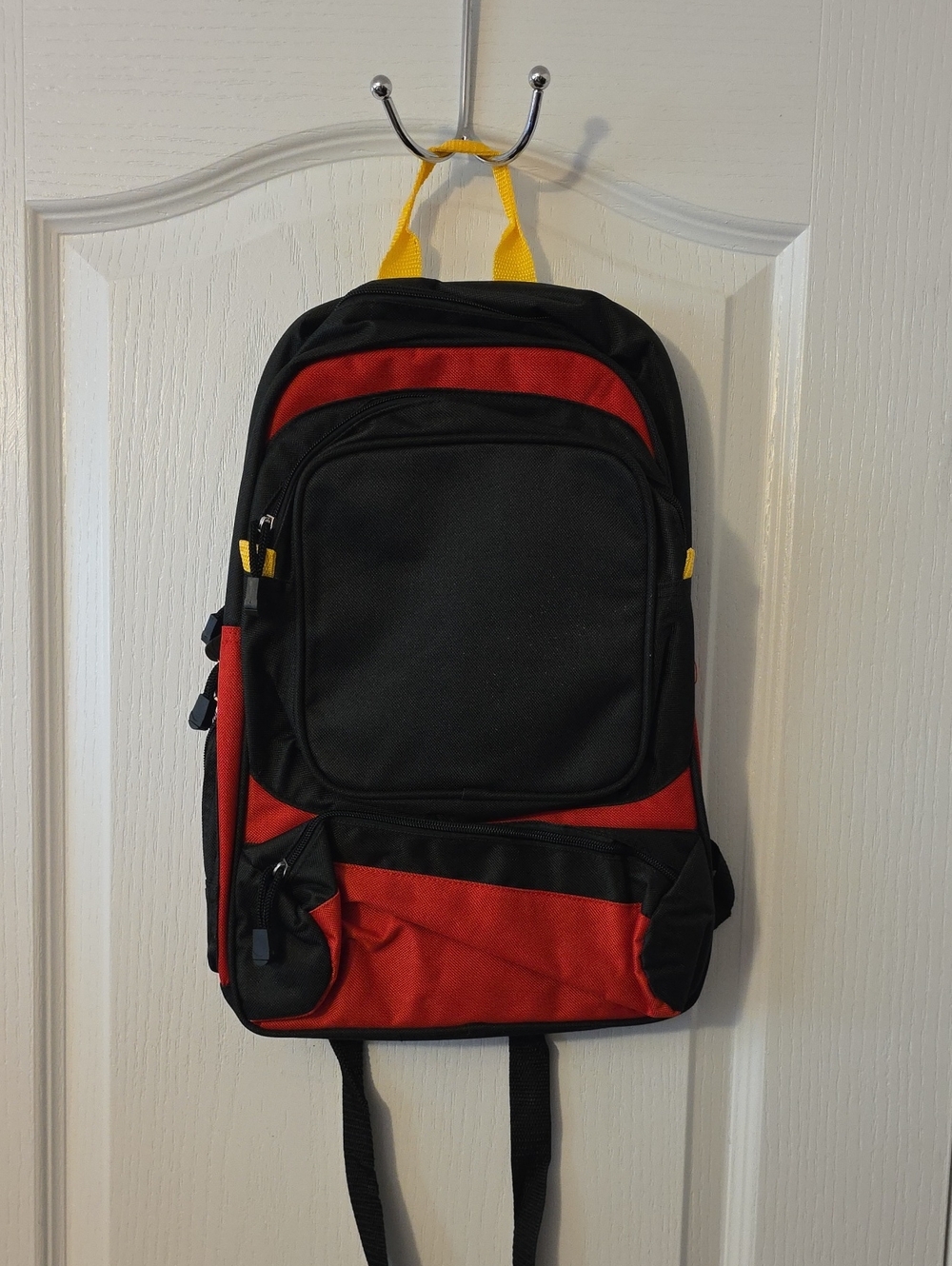 Black & Red Unisex Backpack with Yellow Accents